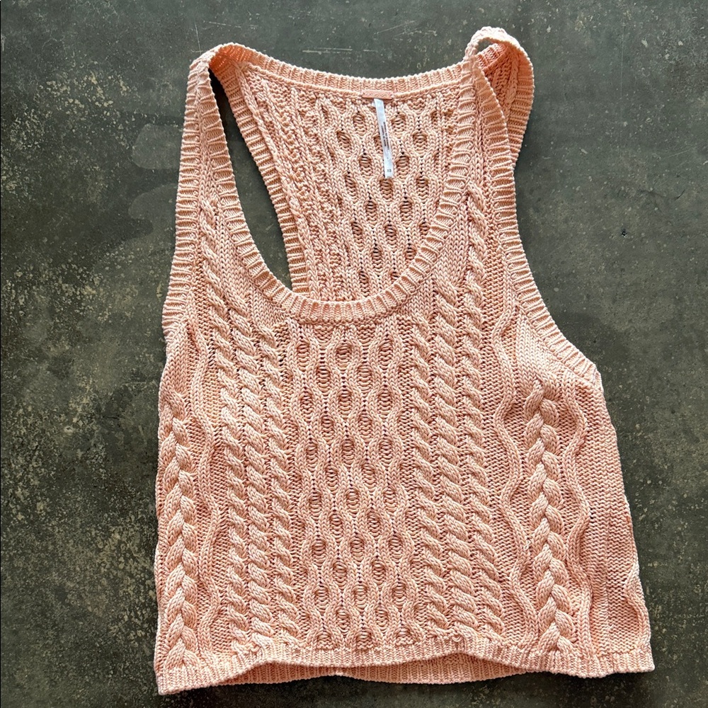Free People Peach Cable Knit Crop Top